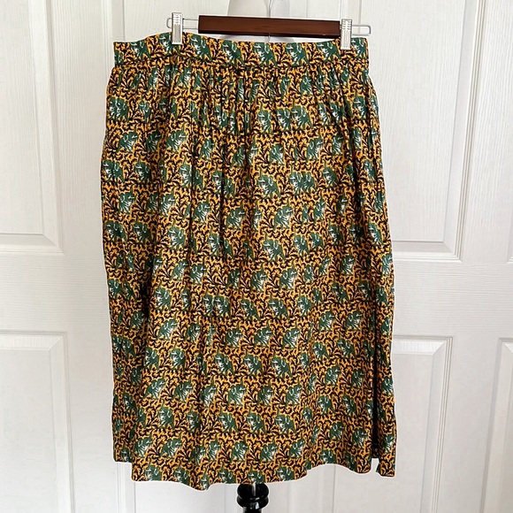 J. Crew Elephant Print Green Yellow and Black Cotton Skirt Womens Sz 16 - Picture 1 of 15